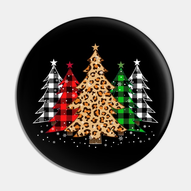 Christmas Trees with Buffalo Plaid & Leopard Print Xmas Pin by jodesigners