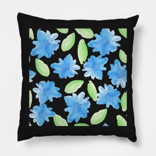 pattern with abstract watercolor blue flowers and leaves Pillow