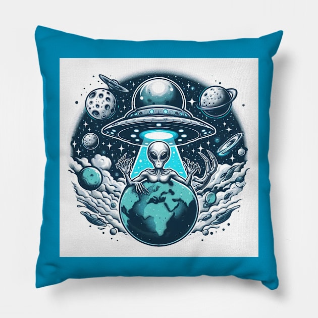 Grey Aliens in a UFO Pillow by LloydLegacy2020