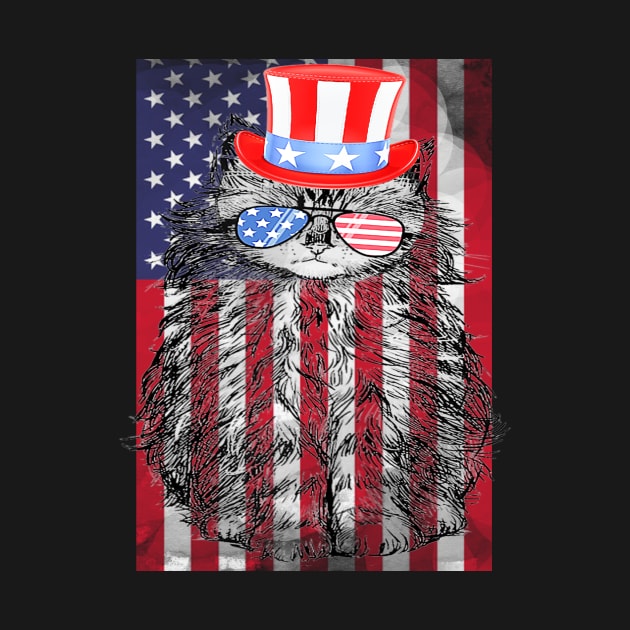 4th Of July Meowica Cat American Flag Glasses by Jannysingle