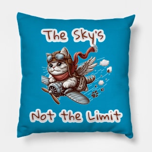 Sky Is Not The Limit - a gray cat flies wildly in the sky Pillow