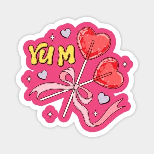 Heart Shaped Lollipop Pink Ribbon Trendy Coquette Style Coquette Bow Aesthetic Magnet