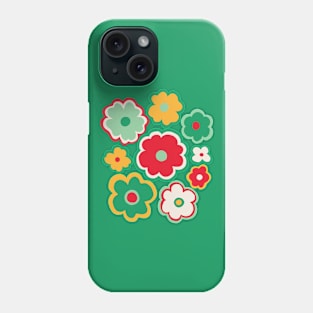Hippie retro 70s flower pattern in red and green Phone Case