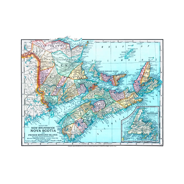 Map of New Brunswick, Nova Scotia, Prince Edward Island & Newfoundland, Canada 1891 by rocketshipretro