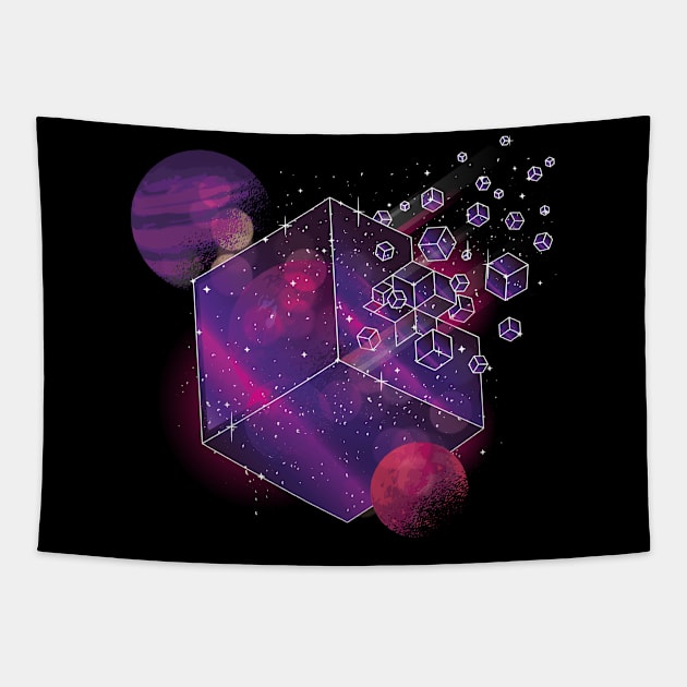 Geometric Galaxy Cube Tapestry by Hmus