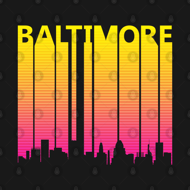 Retro 1980s Baltimore Skyline Silhouette by GWENT