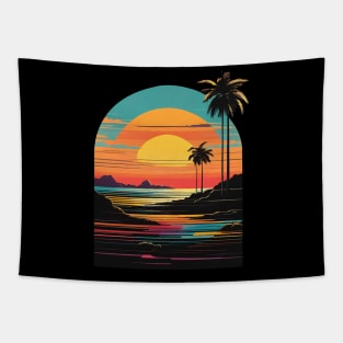 Sunset Serenade: Retro Horizon Bliss Tapestry