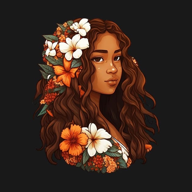 Beautiful Island Girl Native Hawaiian Illustration by peachycrossing