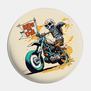 A skull on a motocross bike with a flag Pin