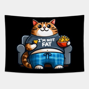 I Am Not Fat meme Tabby Cat Couch Potato Nachos Tapestry