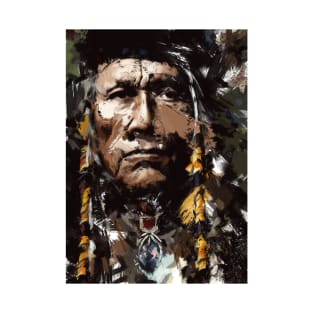 Native American Chief Portrait Vintage abstract art T-Shirt