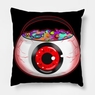 Sweet Bucket Scary Eye Sweets Collecting On Halloween Pillow