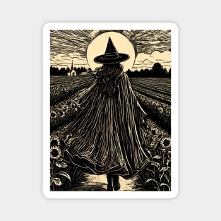 Vintage Witch in Sunflower Field Magnet