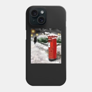 Traditional Christmas Illustration: Red Post Box in Snow Phone Case