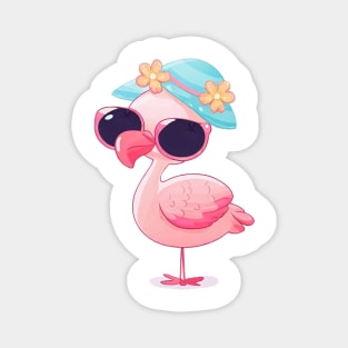 flamboyant flamingo with sunglasses and a flower hat Magnet