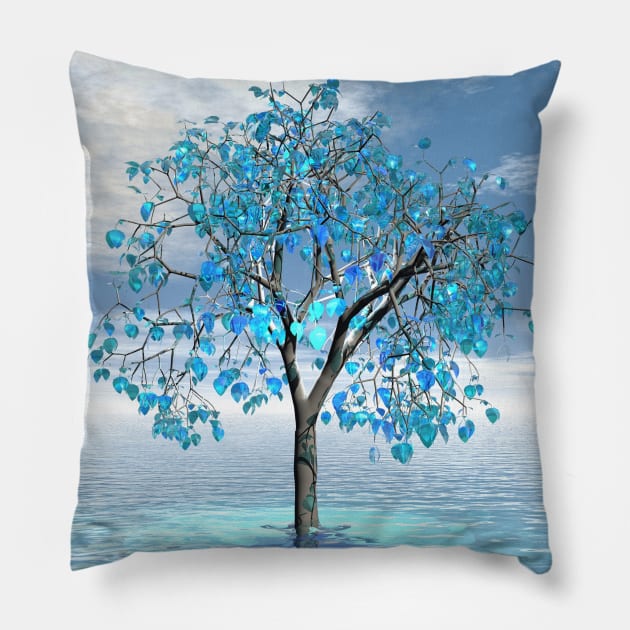 Crystal Blue Tree Pillow by icarusismartdesigns