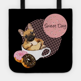 french bulldog coffee and donuts Tote