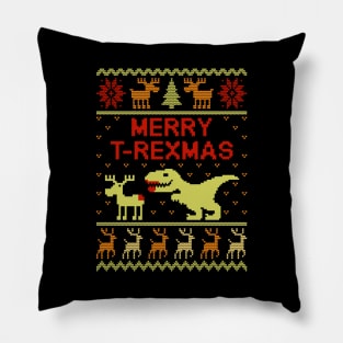 Christmas Dinosaur T-Rex Merry Xmas Pajama T-Shirt Pillow