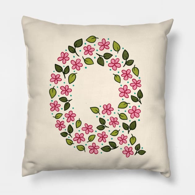 Floral Monogram Letter Q Pillow by SRSigs