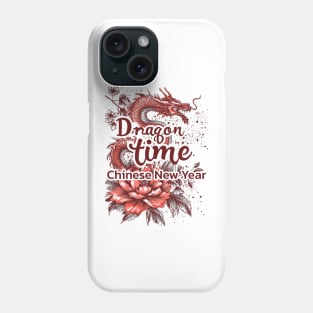 Dragon Time: Red Dragon Doodle with Floral Flourish Phone Case