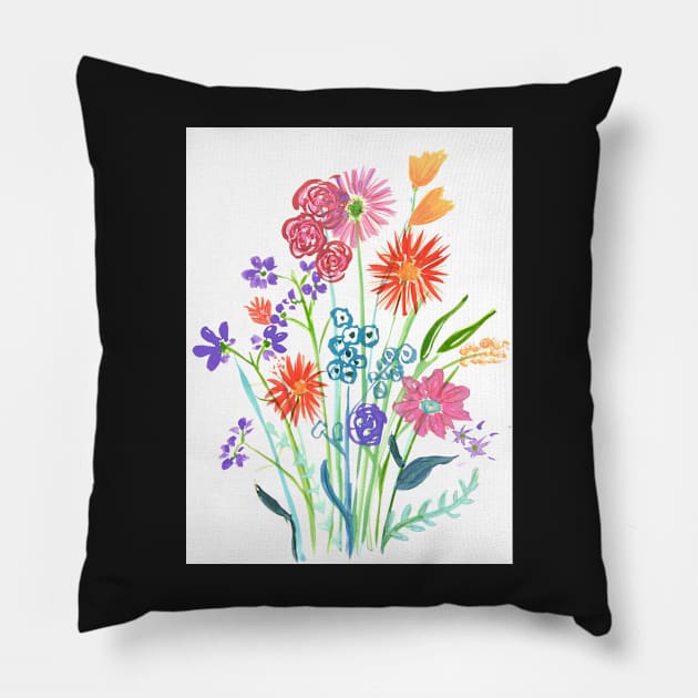 Bright Spring Colourful Florals Pillow by MyCraftyNell