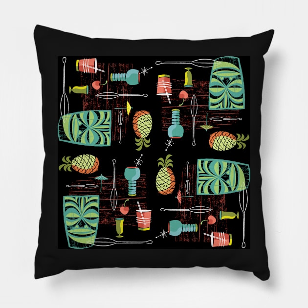 Mai Tai Tiki BLACK Pillow by GraficBakeHouse