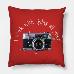 Christmas Lights Vintage Camera - Work With Lights - White Text Pillow