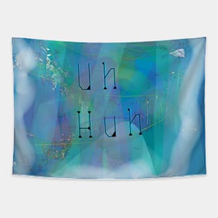 Abstract Art: Playful "Uh" Design in Bold Black & Blue Tapestry