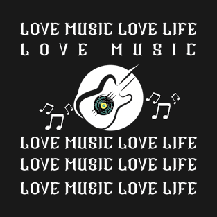 LOVE MUSIC LOVE LIFE - White color - Musical note - Guitar T-Shirt