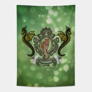 Wonderful leopard with dragon shield Tapestry