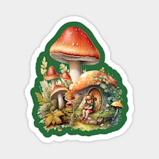 Tiny Girl and Her Mushroom House in Wonderland Magnet