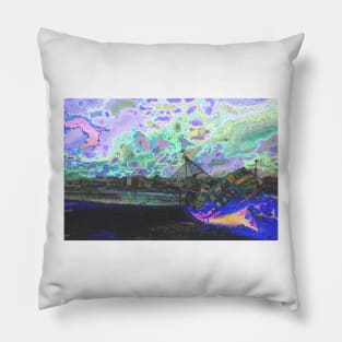 Bay with shipwreck in Galway in Ireland Pillow