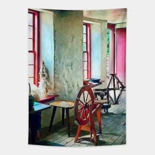 Spinning Wheel Near Window Tapestry