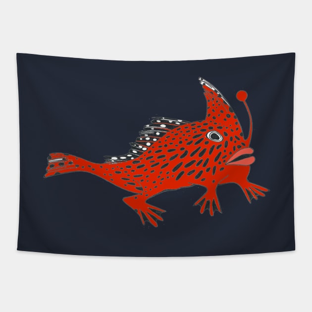 Red Spotted Handfish Tapestry by topologydesign