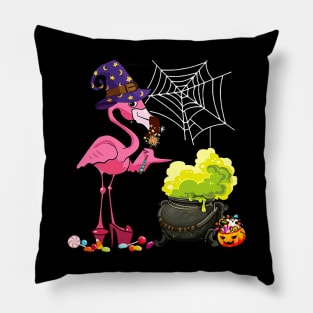 Pink flamingo Halloween Custome Witch JackOLantern Pillow