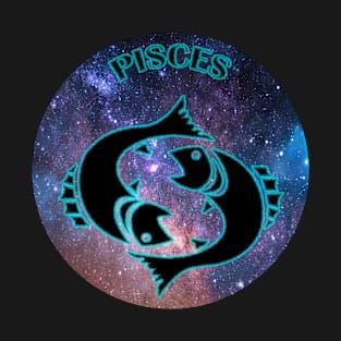 Pisces Astrology Zodiac Sign - Fish - Pisces Astrology Birthday Gifts - Space or Stars and Black and Turquoise glow T-Shirt