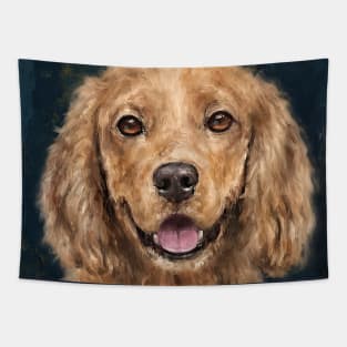 Painting of a Red Curly Cocker Spaniel Smiling Tapestry