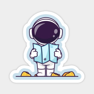 Cute Astronaut Holding Map In Moon Cartoon Magnet