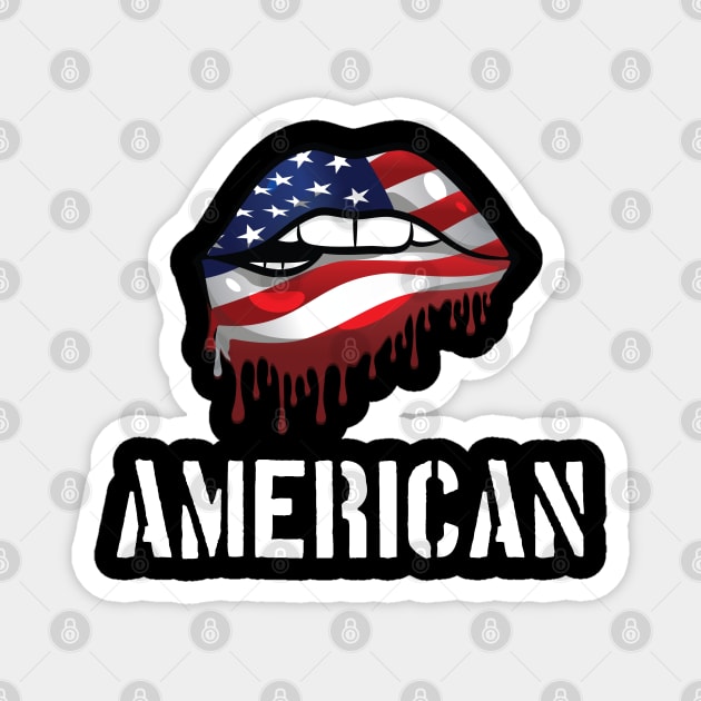 Patriotic Lips, Dripping Flag Lips, American Magnet by Silly Me Studio