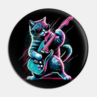 Electric Guitar Cat Rock Music Retro Funny Cat Pin