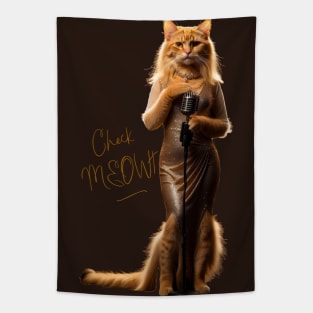 Funny Vintage Cat Singer Check Meowt Tapestry