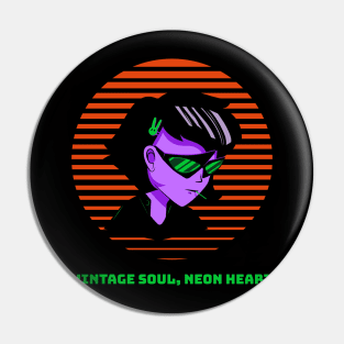 Vintage soul neon heart, 80s retro ladies Pin