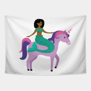 Mermaid riding a unicorn funny gift Tapestry