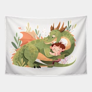 Adorable Dragon Animal Loving Cuddle Embrace Children Kid Tenderness Tapestry