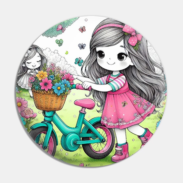 Éclats de Bonheur : Une Petite Fille et Sa Bicyclette Magique Pin by Zinoo