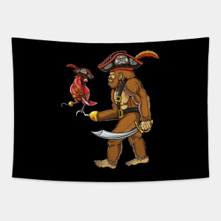 Bigfoot and red cardinal bird pirate Tapestry