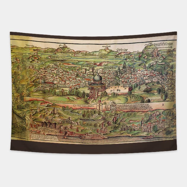 Antique Map of Jerusalem by Erhard Reuwich, 1486 Tapestry by MasterpieceCafe