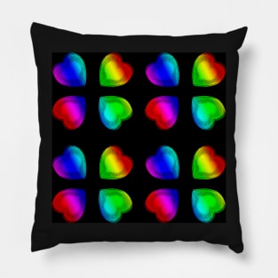 Rainbow Hearts With Black Background Pillow