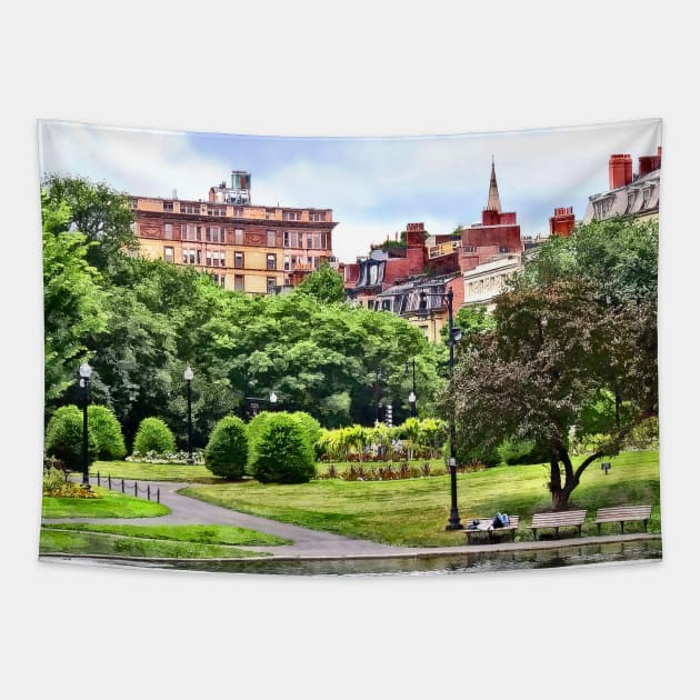 Boston MA - Relaxing in Boston Public Garden Tapestry by SusanSavad