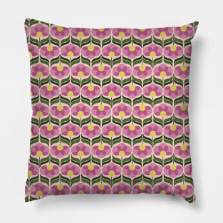 Purple and Yellow Flowers and Leaves Seamless Pattern 1970s Inspired Pillow